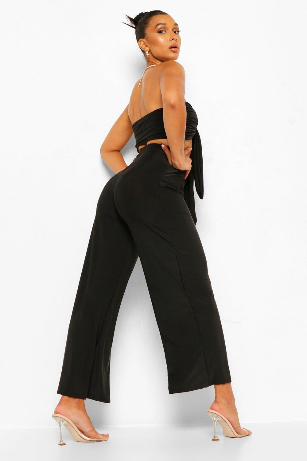 Tie Front Crop Top And Wide Leg Pants Two-Piece