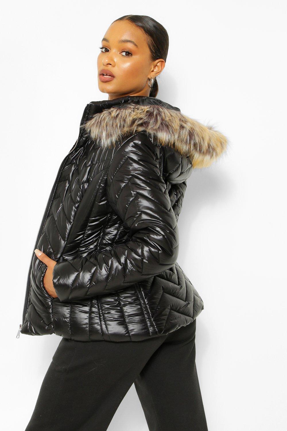 Boohoo fur hood on sale coat