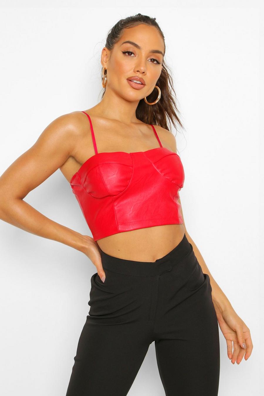 Red PU Bodice Strappy Crop Top image number 1