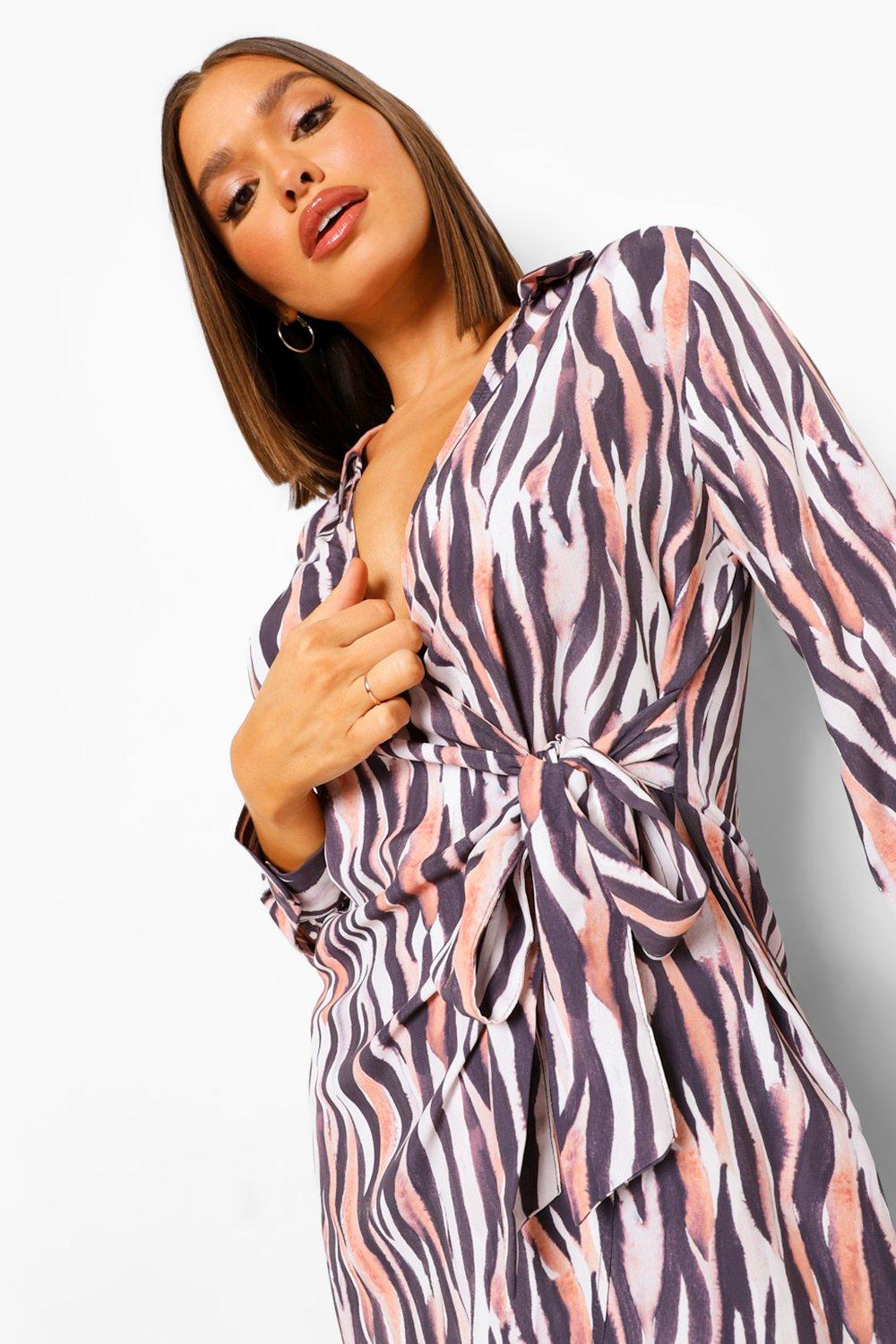 Zebra print cheap wrap dress