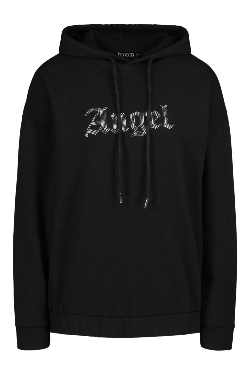 Black Angel Diamante Oversized Hoodie