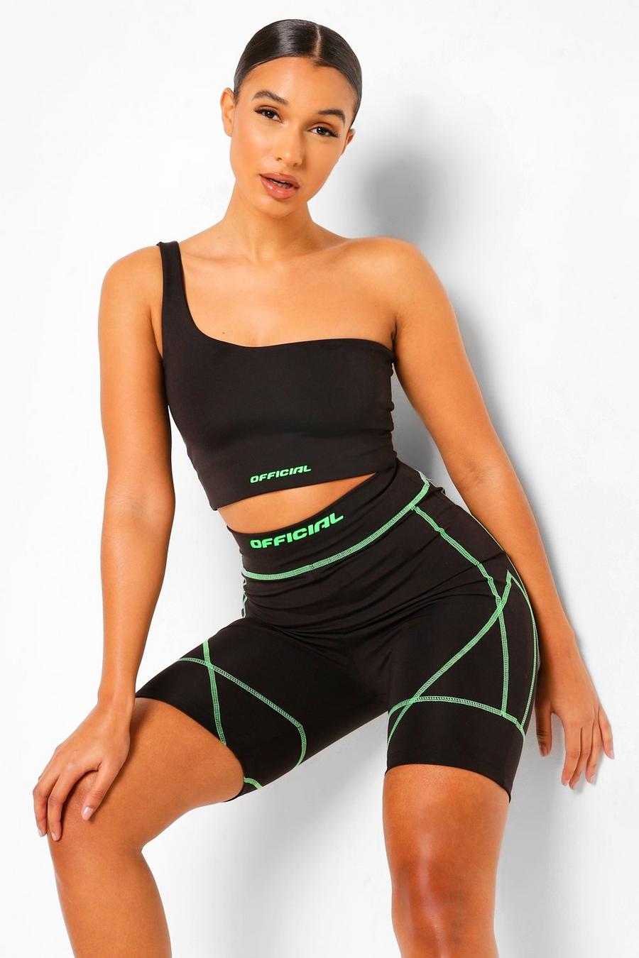 Black Neon Contrast Stitch Cycling Shorts image number 1