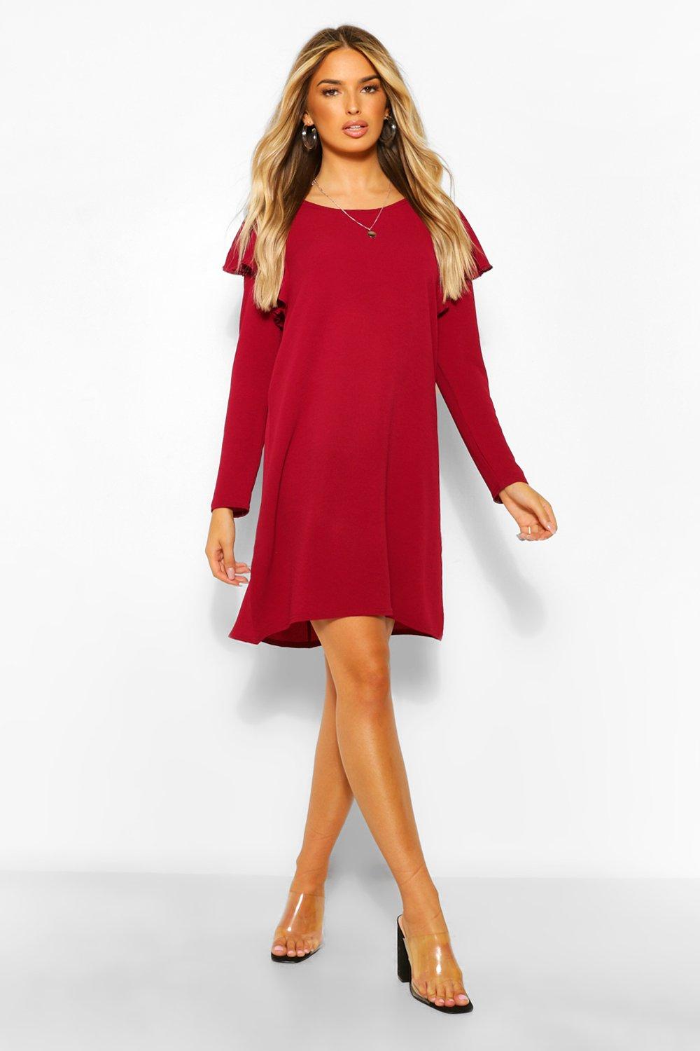 long sleeve v neck skater dress