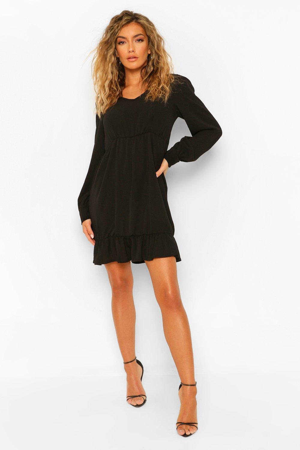 long sleeve v neck swing dress