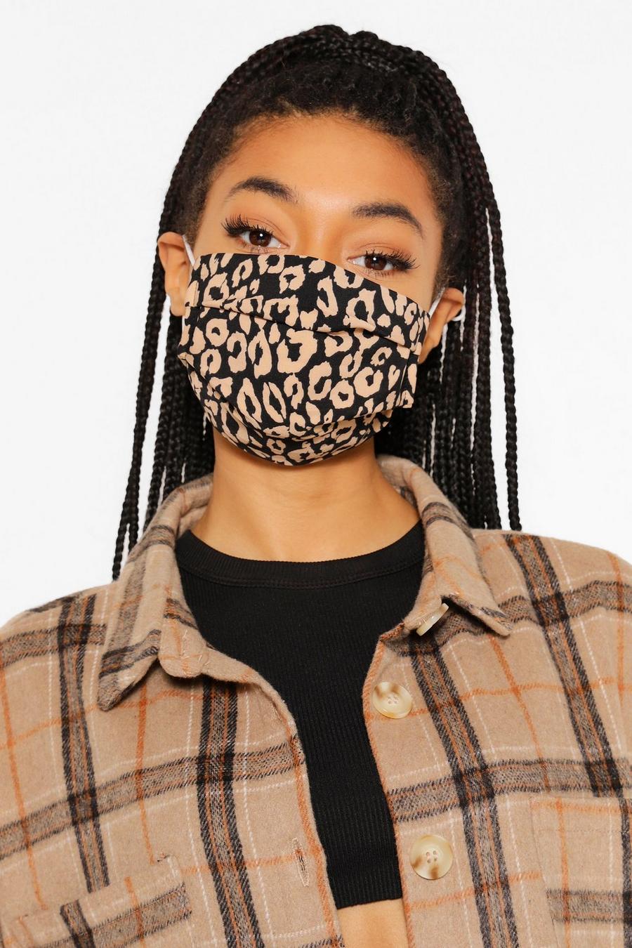 Black svart Leopard Print Adjustable Fashion Face Mask image number 1