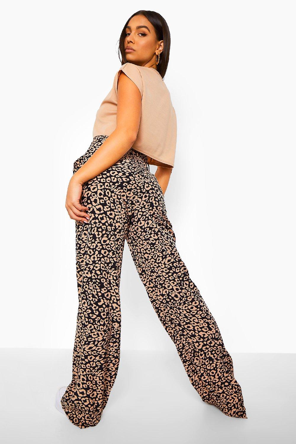 Leopard Print Belted Wide Leg Trousers boohoo UK