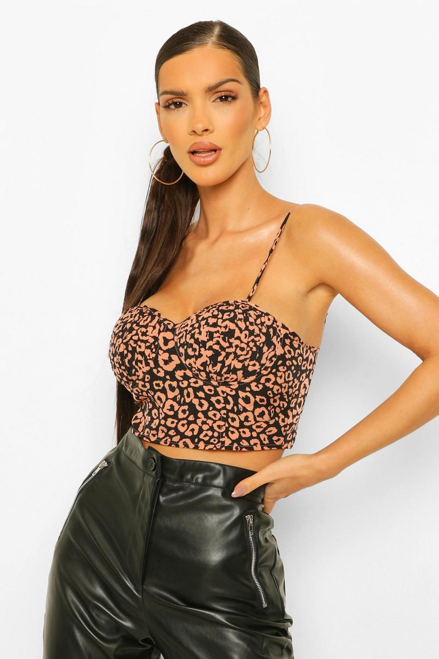 Rust Leopard Print Pleated Corset Top image number 1