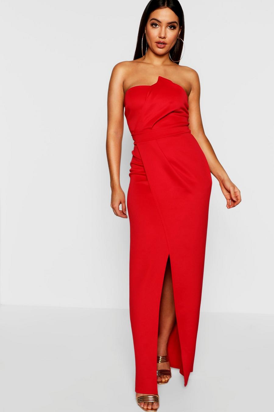 Red rouge Bandeau Wrap Detail Split Maxi Dress
