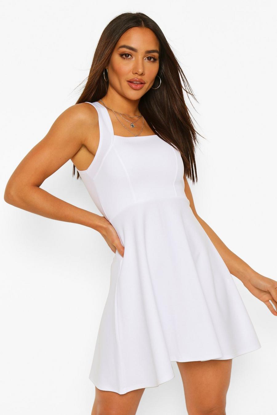 לבן שמלת סקייטר עם צווארון מרובע image number 1