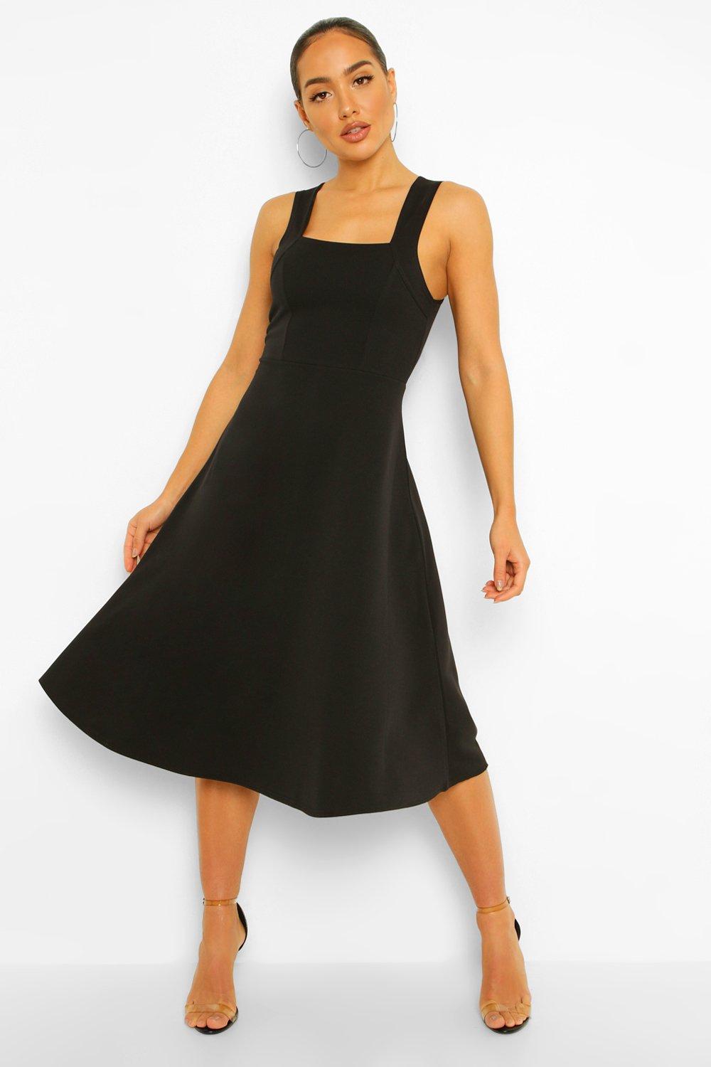 boohoo square neck midi skater dress