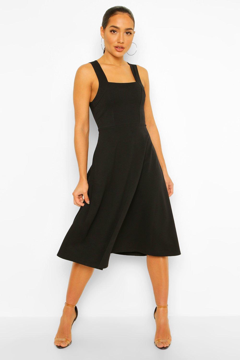 boohoo square neck midi skater dress