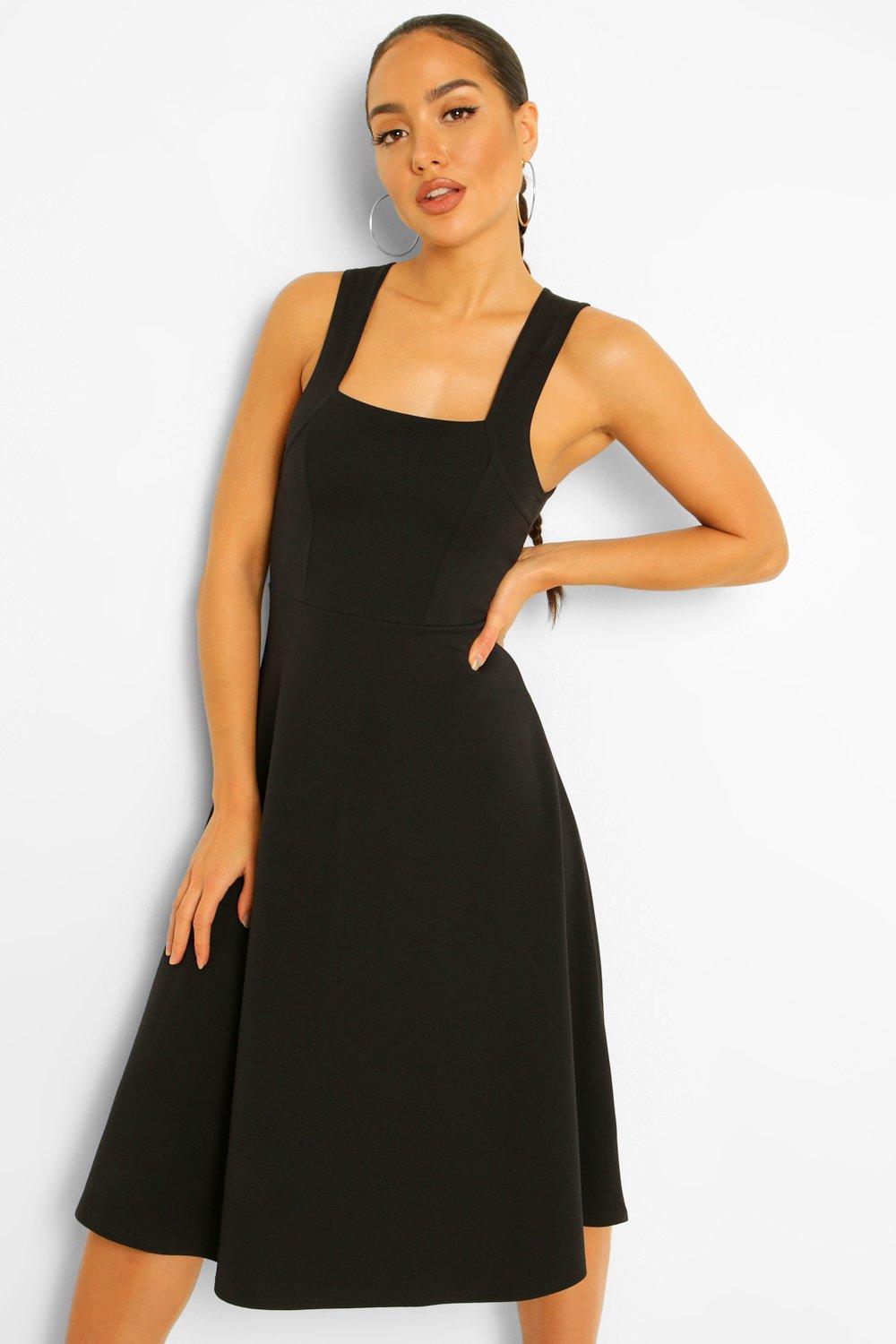 Boohoo square neck store midi skater dress