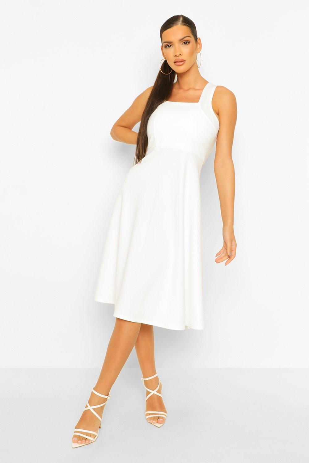 Boohoo square neck midi skater clearance dress