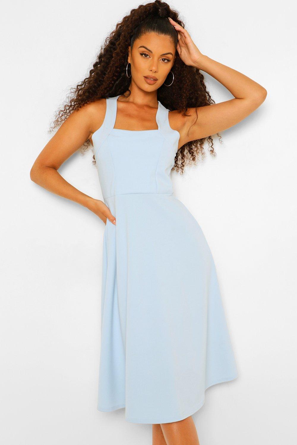 Boohoo square neck 2024 midi skater dress