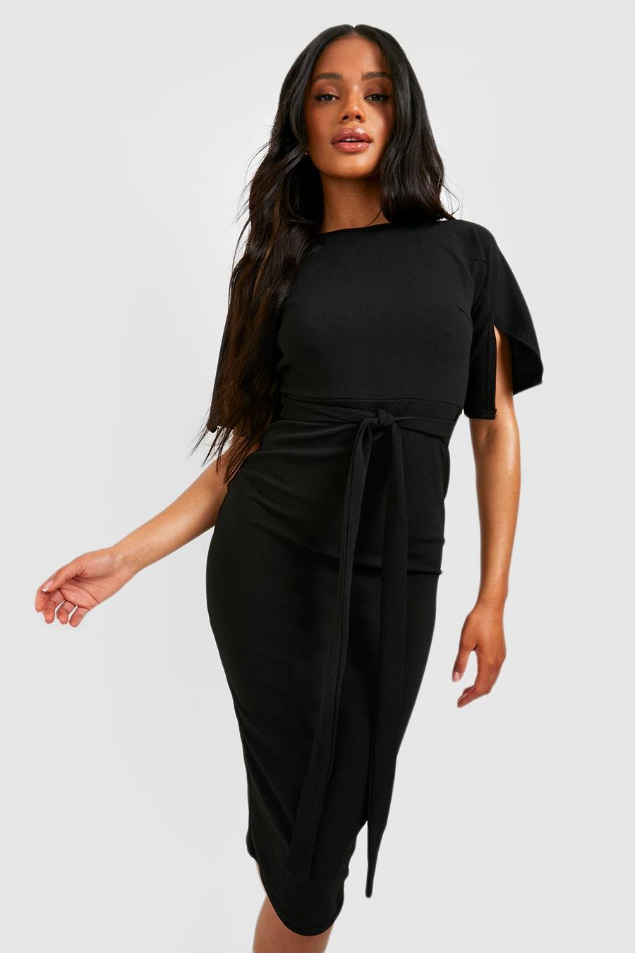 Black Split Sleeve Detail Wiggle Midi Dress