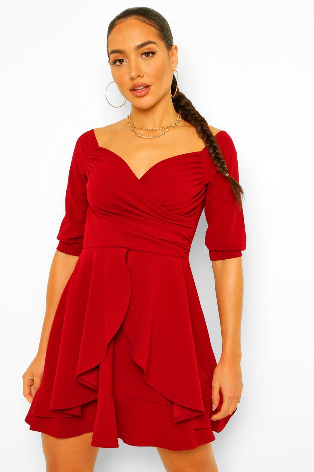 Ruffle detail 2025 wrap skater dress