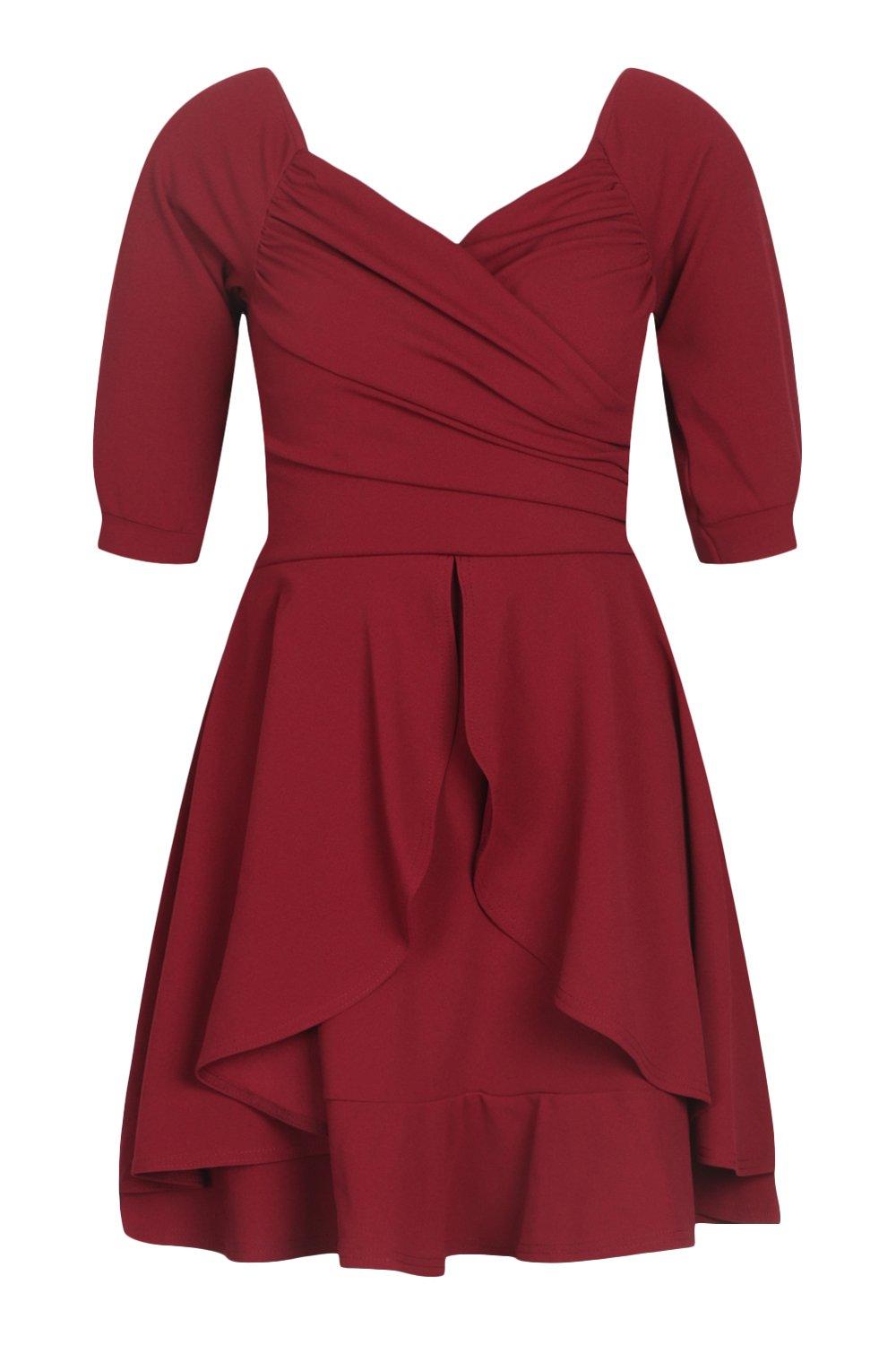 Ruffle detail wrap skater dress on sale