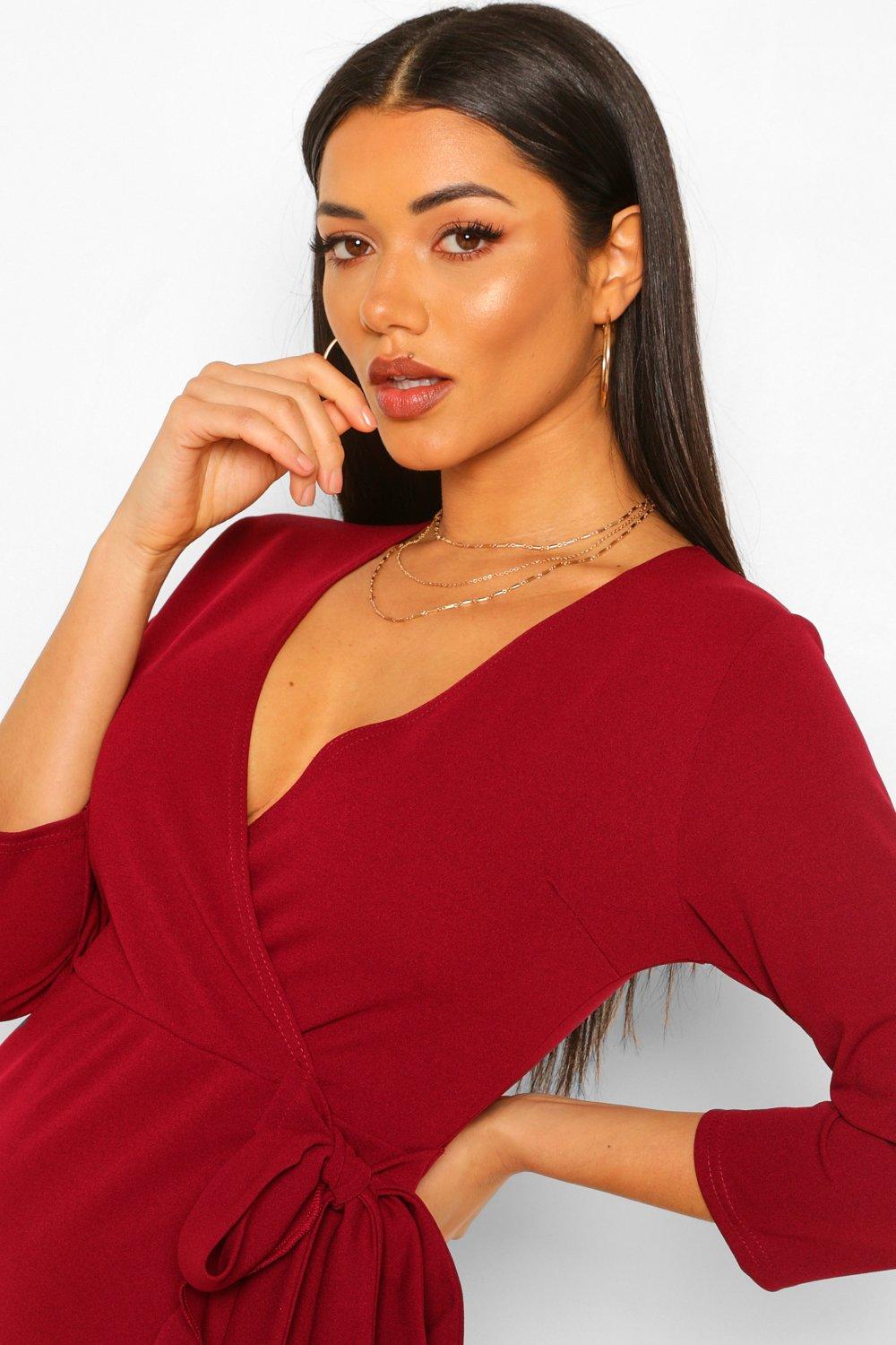 Formal Tie Wrap Frill Detail Skater Dress boohoo NO