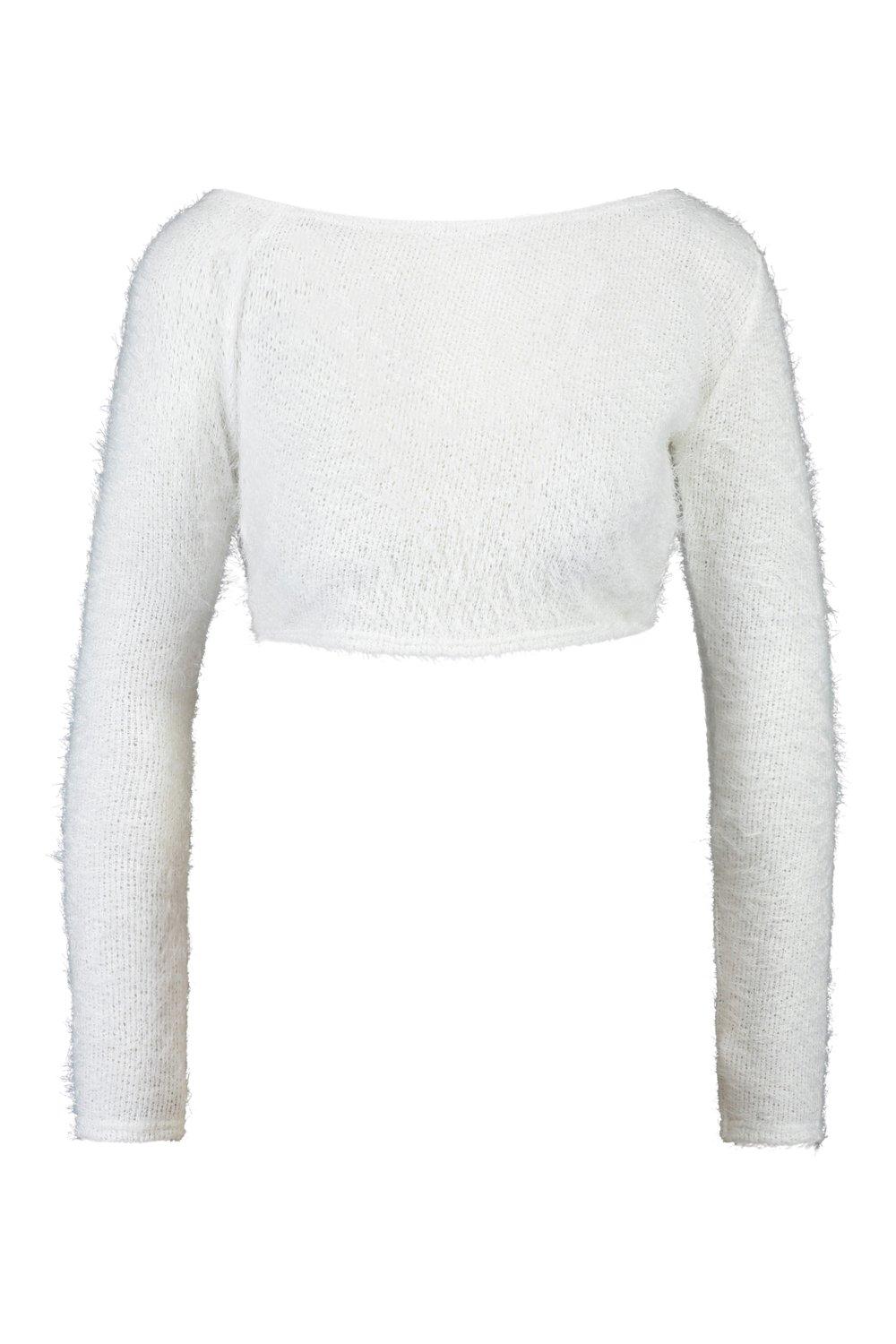 White fluffy cropped jumper hotsell