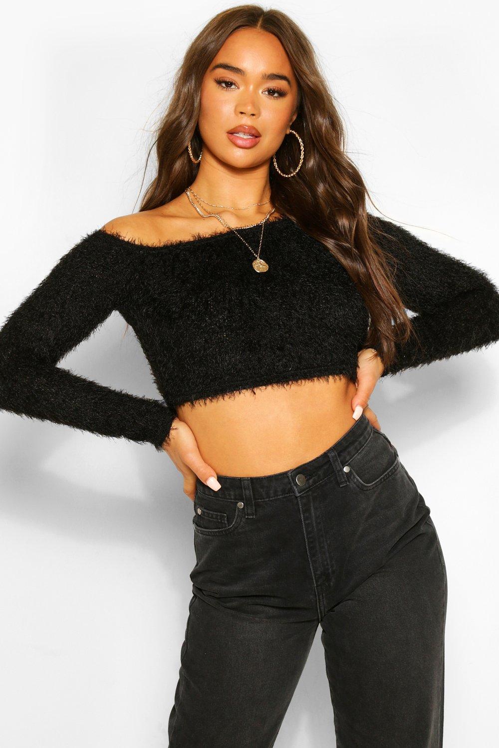 Black fluffy cropped jumper sale