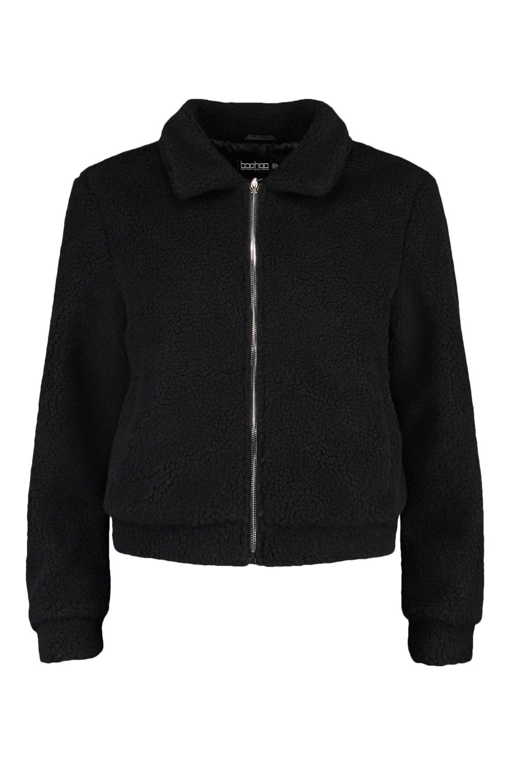 New look teddy faux fur bomber jacket in black hotsell