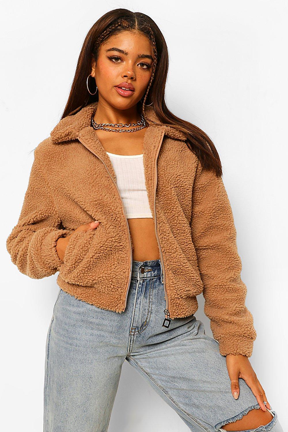 cropped fur bomber jacket