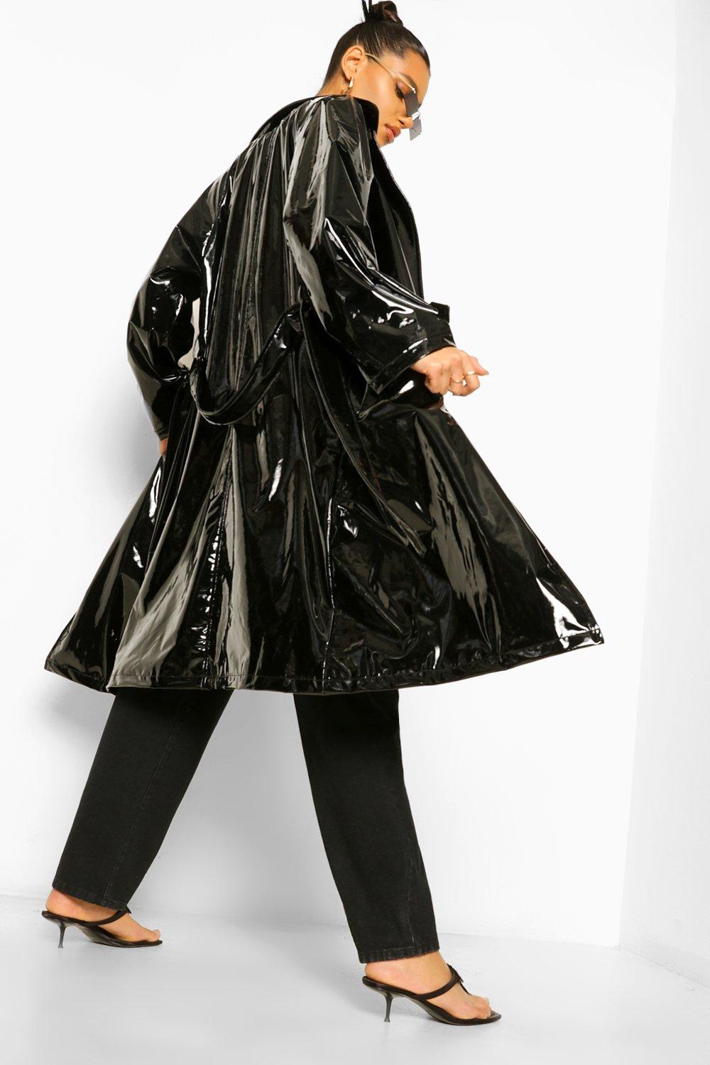 Vinyl black trench coat sale