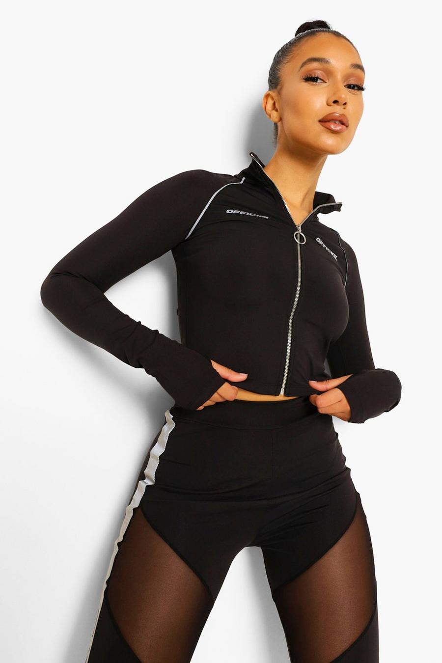 Black Reflective Piping Zip Up Active Top image number 1