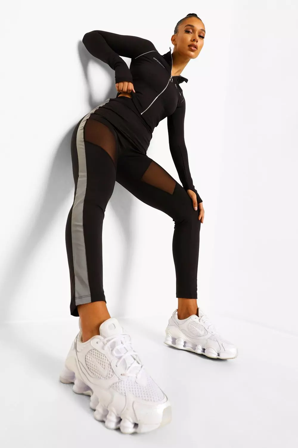 Black Reflective Tape Mesh Active Leggings alternative image