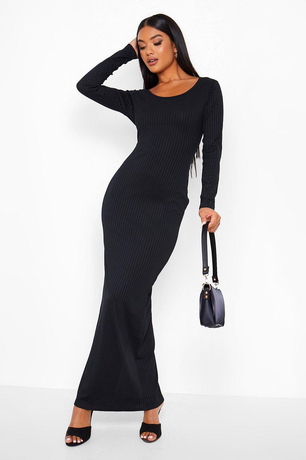 Long Sleeve Scoop Neck Ribbed Maxi ...