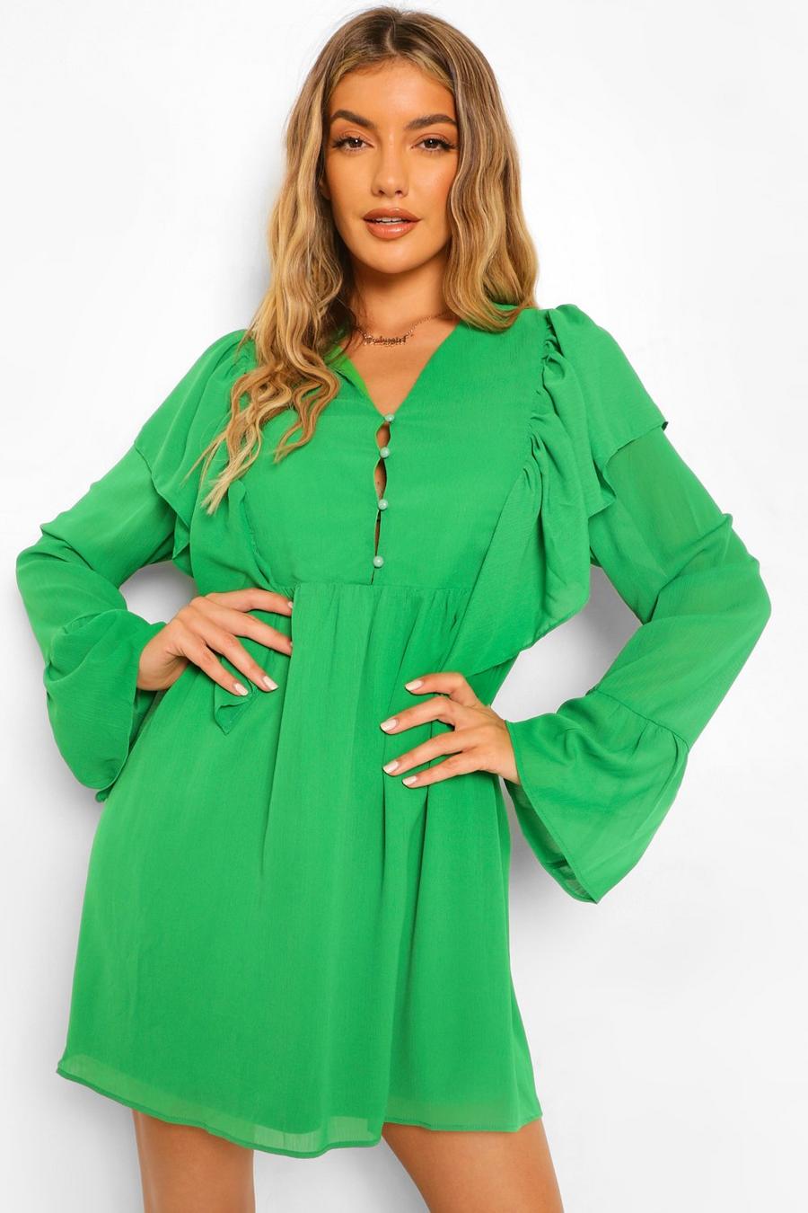 ירוק שמלת סקייטר עם מלמלה וכפתורים image number 1