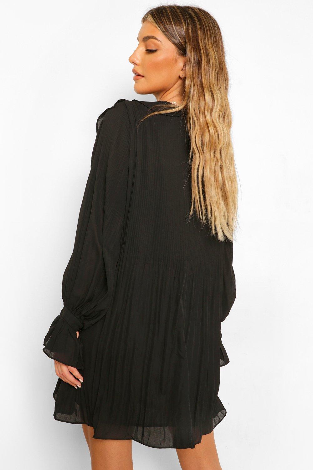 Black pleated best sale smock dress