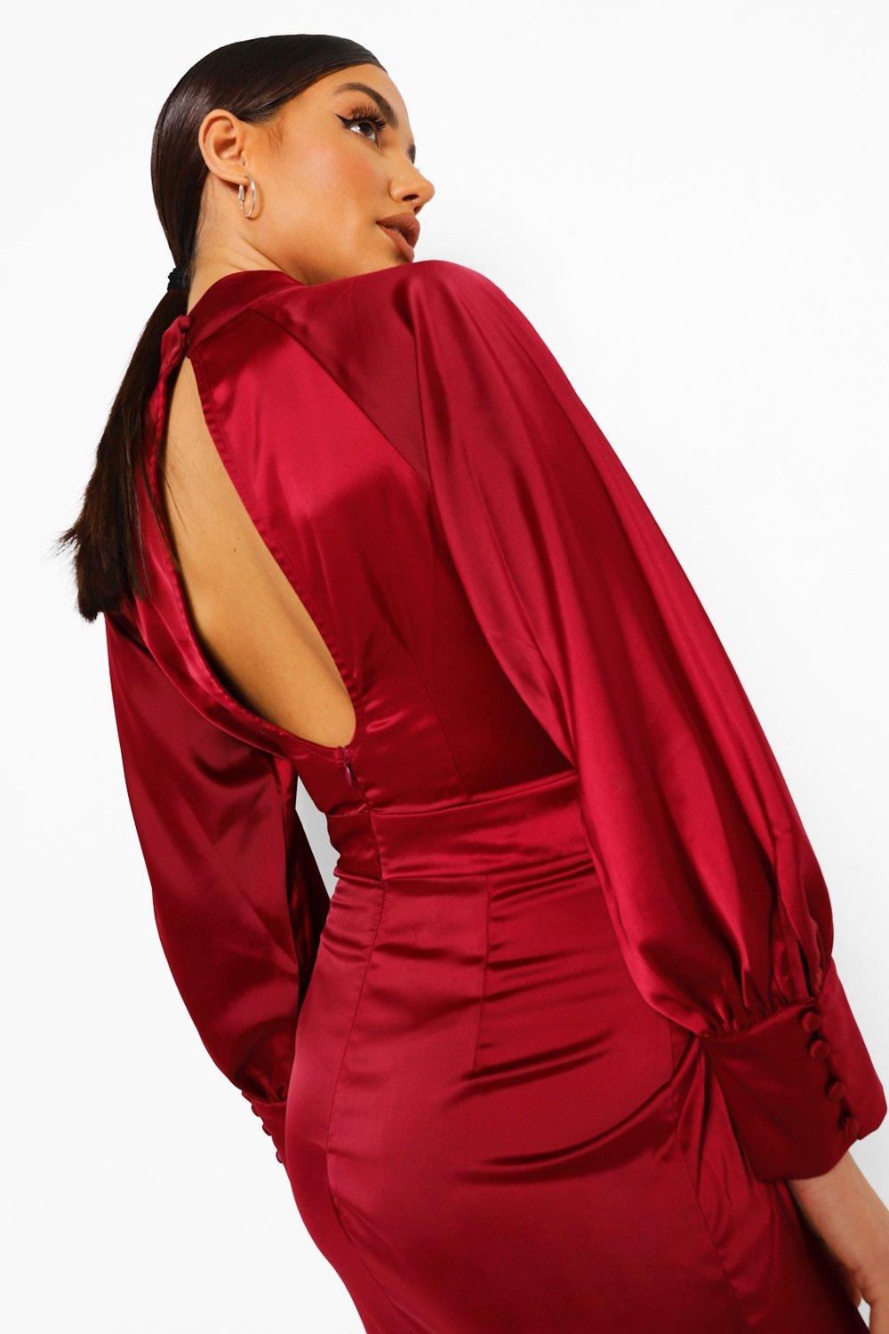 Robe longue satin online manche longue