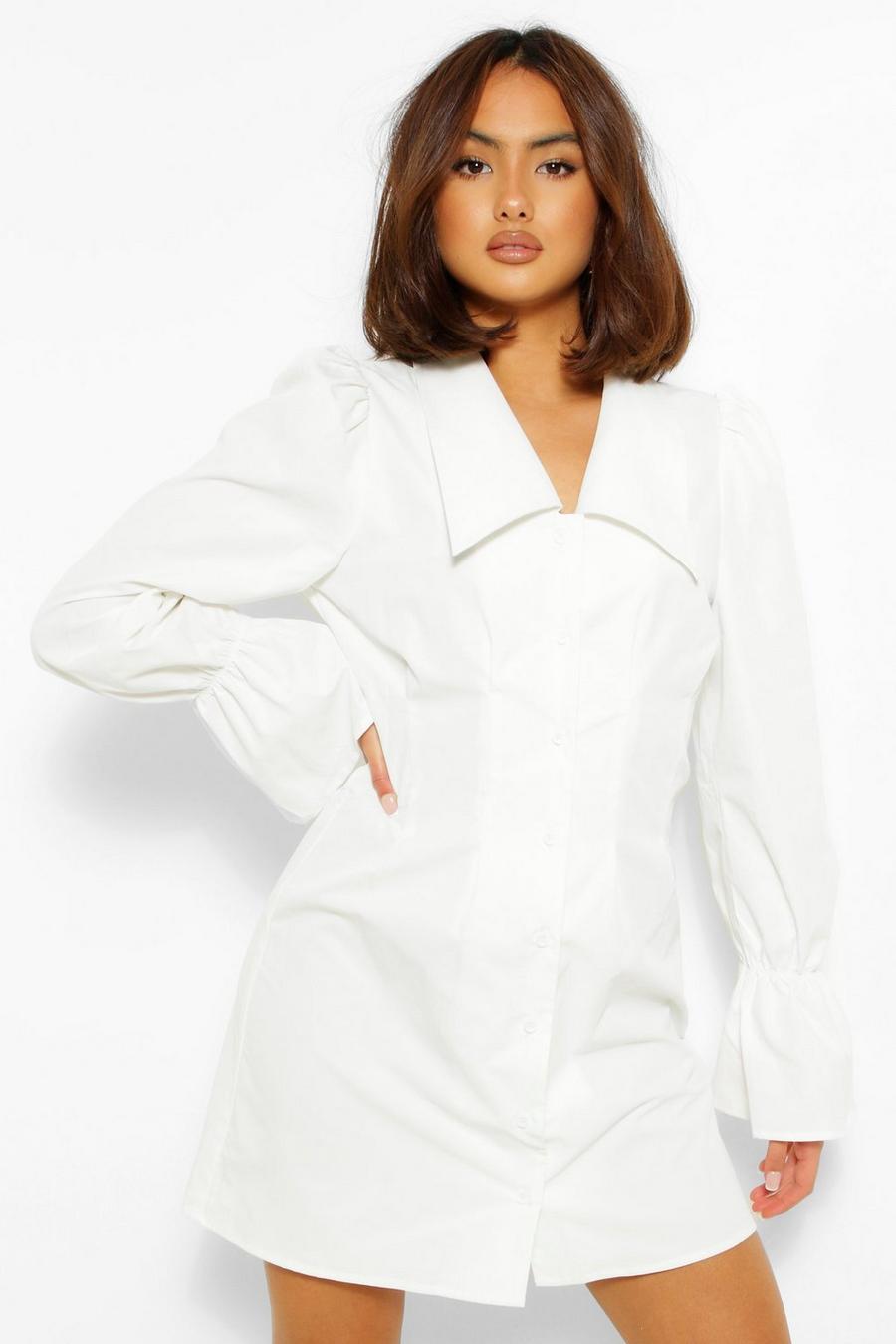 Robe chemise à manches bouffantes et col oversize, White image number 1