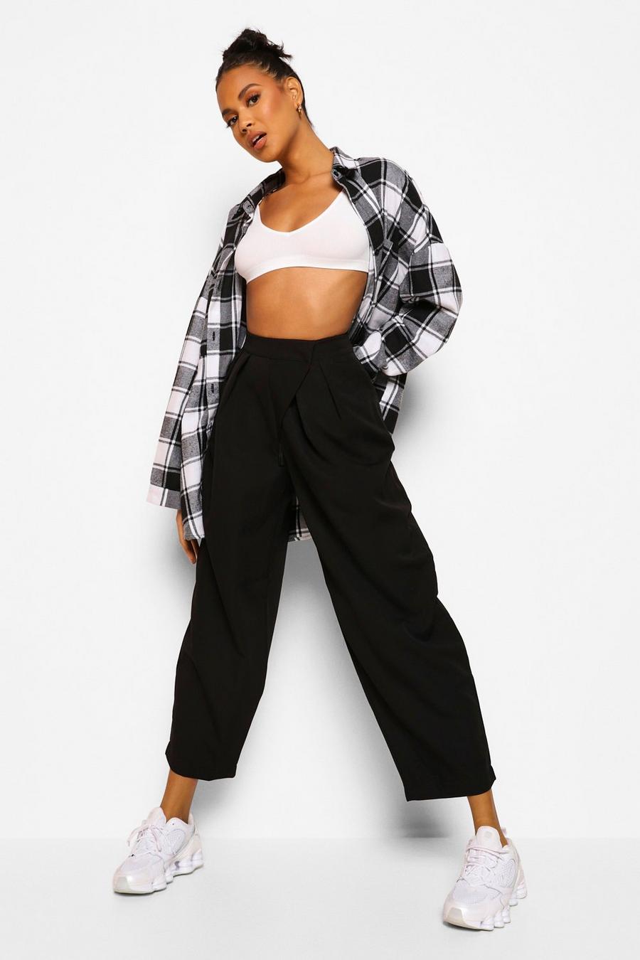 Black Pleat Front Oversized Woven Pants image number 1