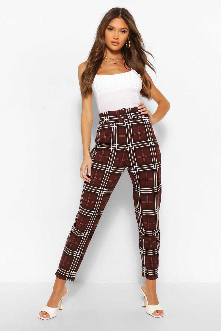 Checked Belted Skinny Pants image number 1