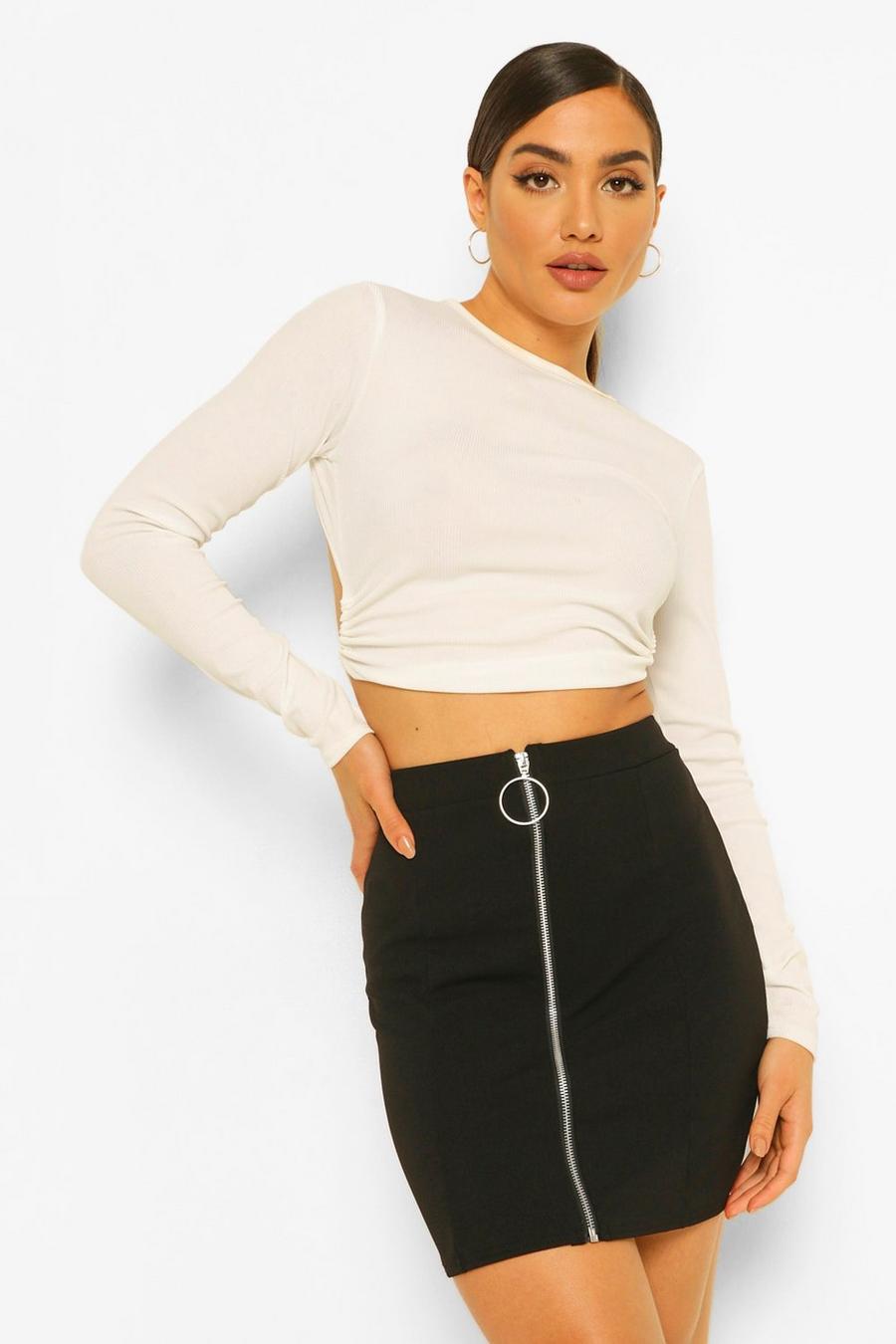 Black O Ring Panelled Zip Front Mini image number 1