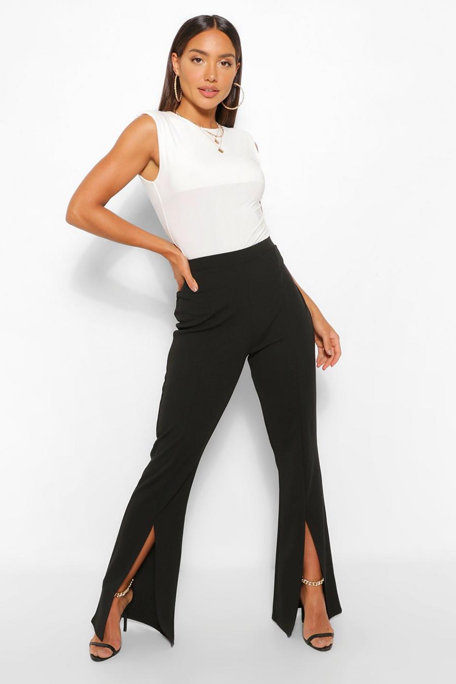 Women's Black Flare Pants Fashion Slim Straight Long Trousers