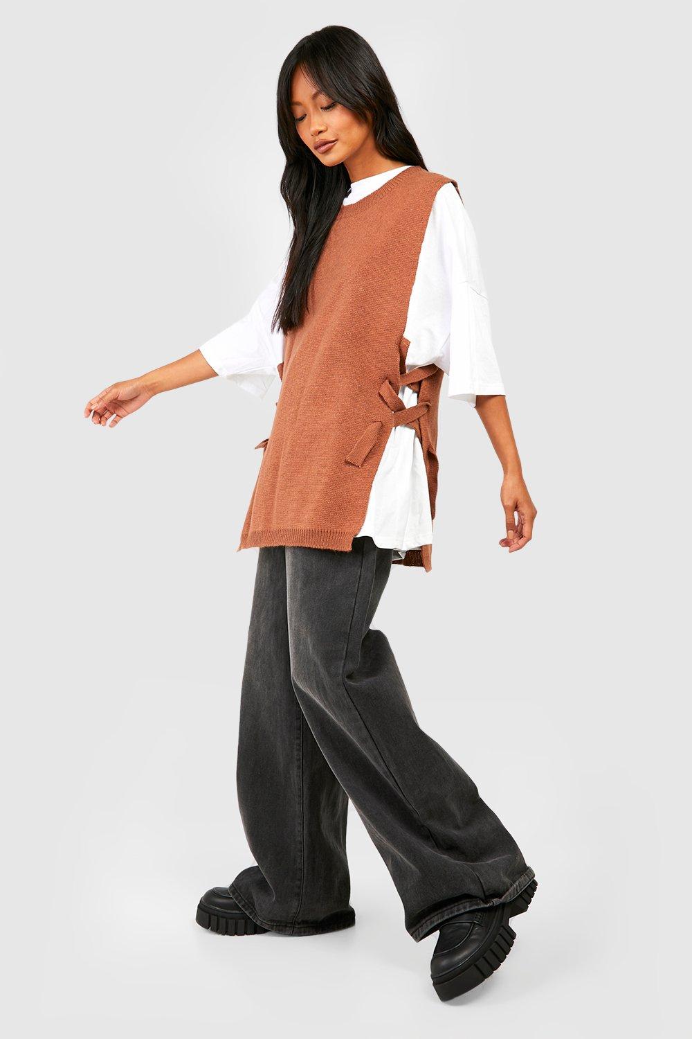 Rust Lace Up Side Sweater Vest | boohoo UK Rust Lace Up Side Sweater Vest | boohoo UK
