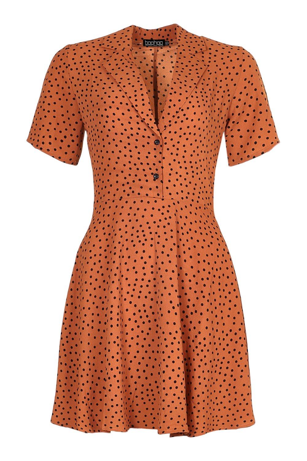 Polka Dot Shirt Style Skater Dress boohoo USA