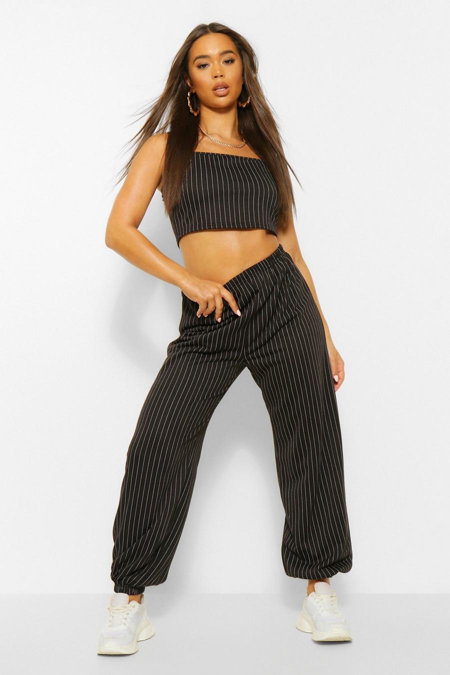 Pinstripe Sweat Jogger and Crop Set image number 1