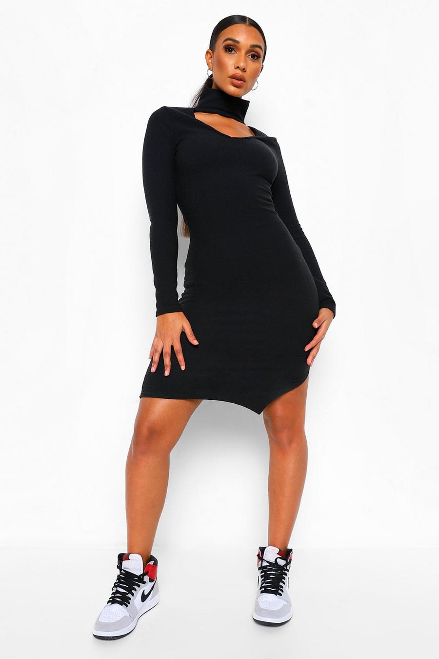 Black High Neck Cut Out Midi Dress image number 1