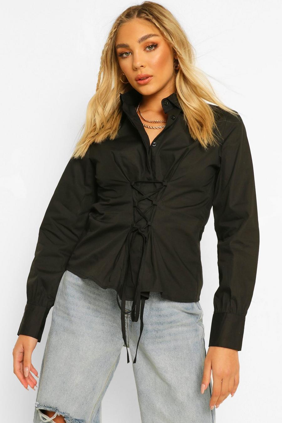 Black Skjorta i bomullsmix med snörning image number 1