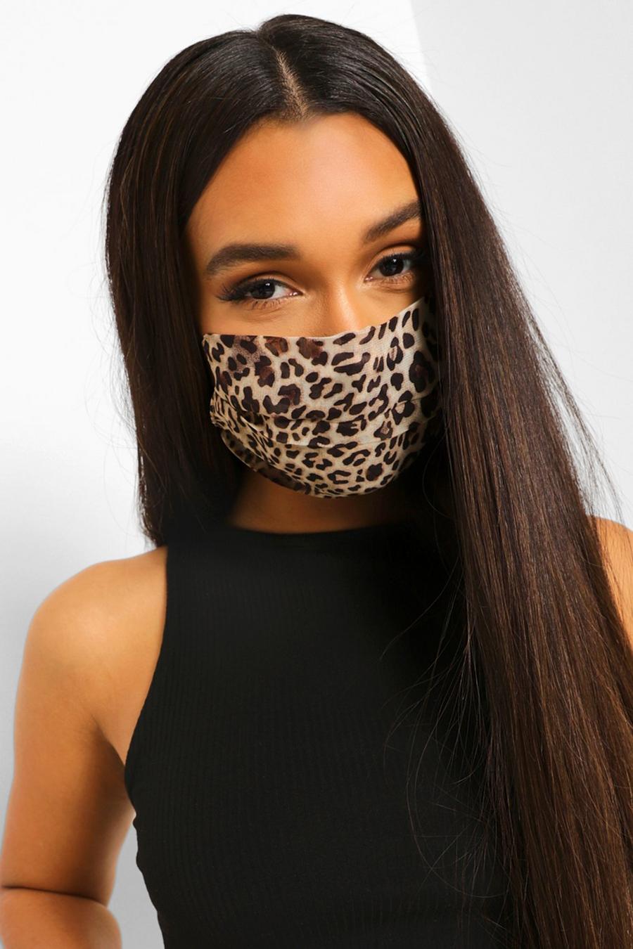 Brown Leopard Print Chiffon Adjustable Fashion Mask image number 1