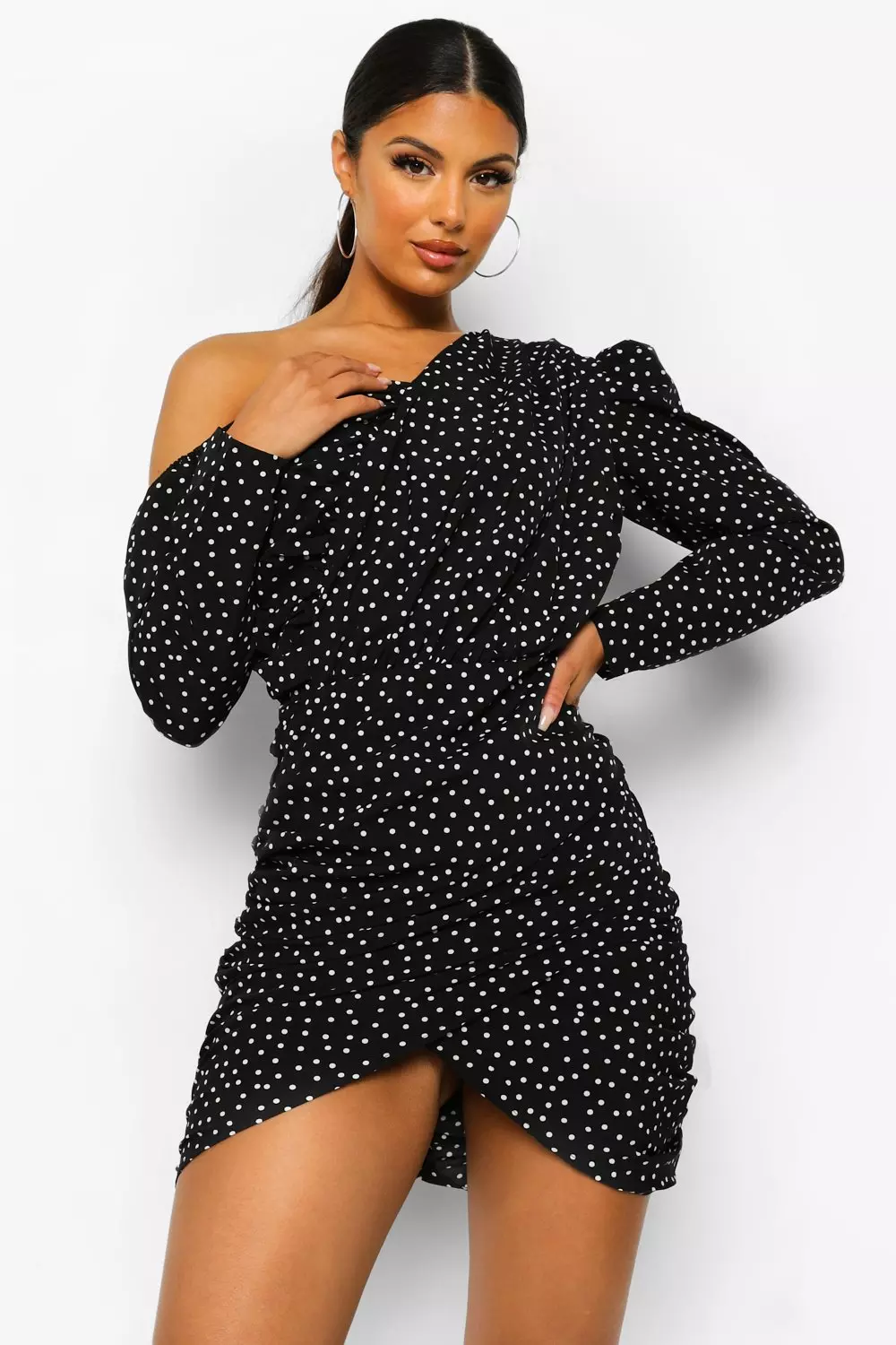 Black polka clearance dot asymmetric dress