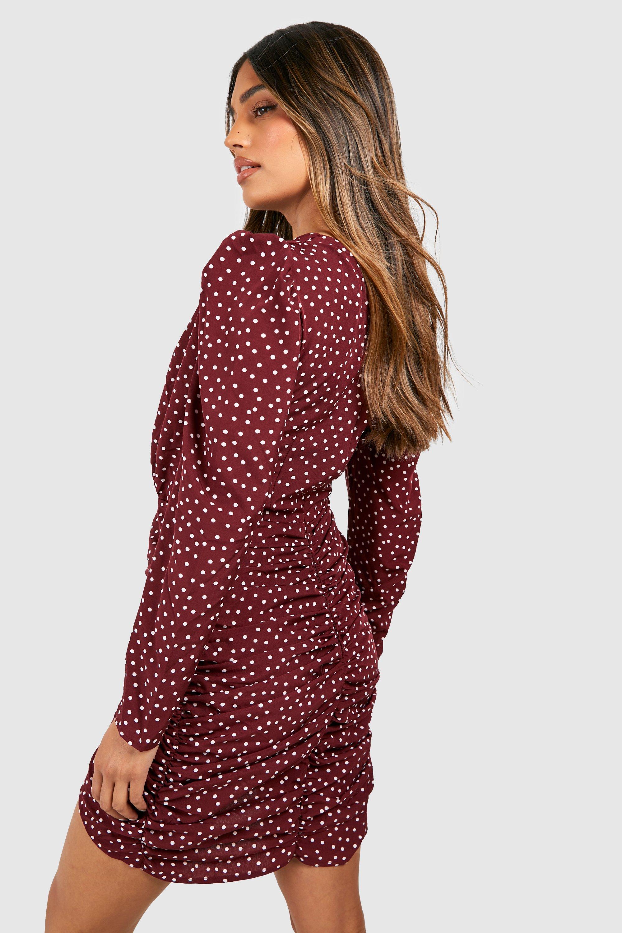 Boohoo red shop polka dot dress