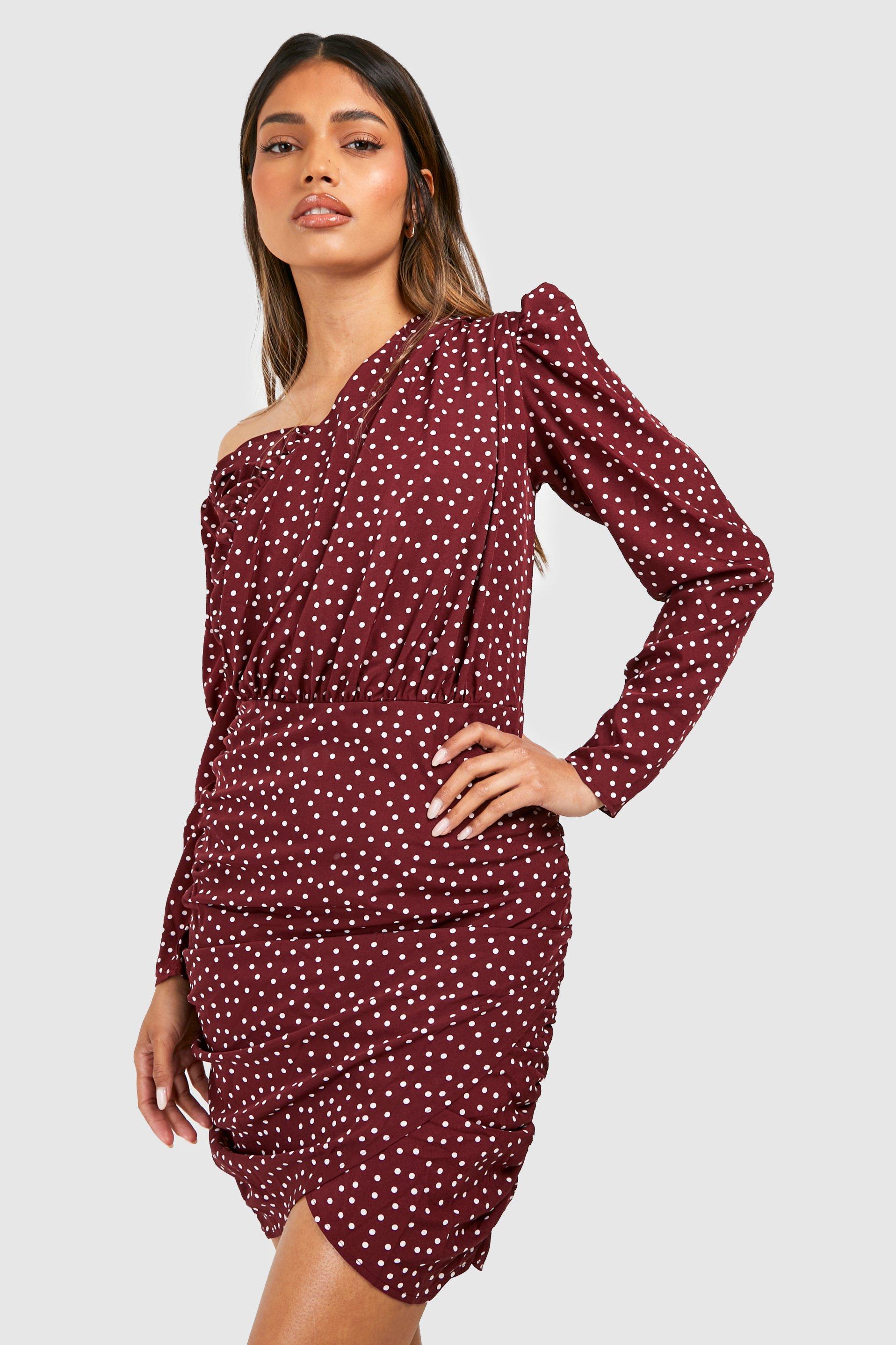 Boohoo red clearance polka dot dress