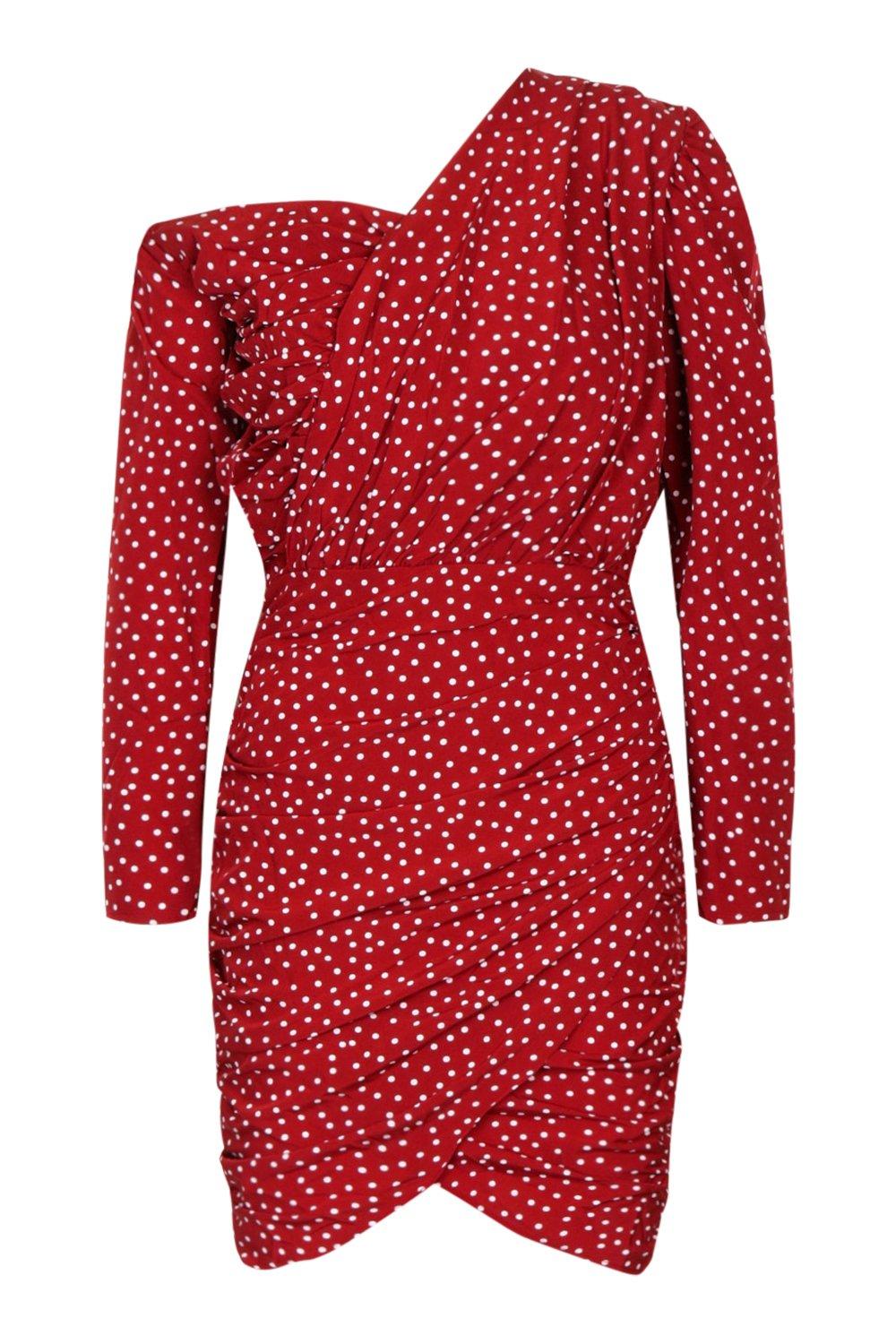 Boohoo red 2024 polka dot dress