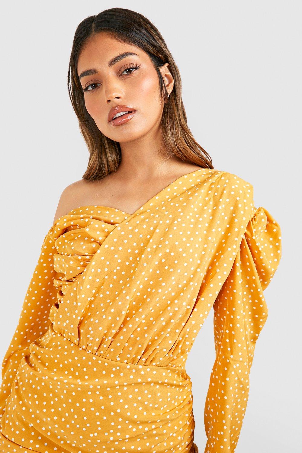 Boohoo yellow clearance polka dot dress