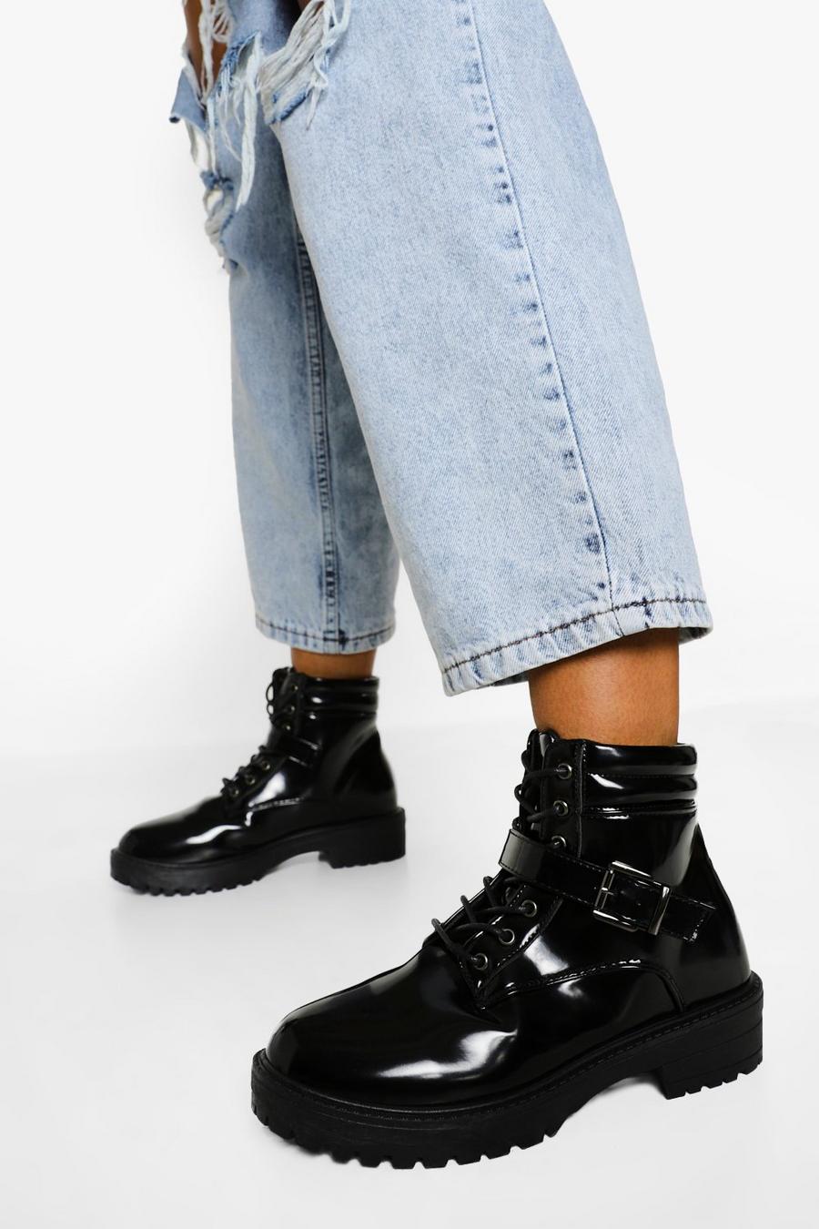 Buckle Detail Chunky Combat Boots